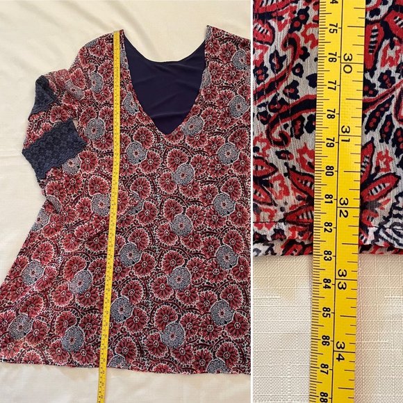 Volcom Red Navy Boho Dress True To This Tunic Cut Out Lace Inset Sleeves Lined, - Picture 10 of 15